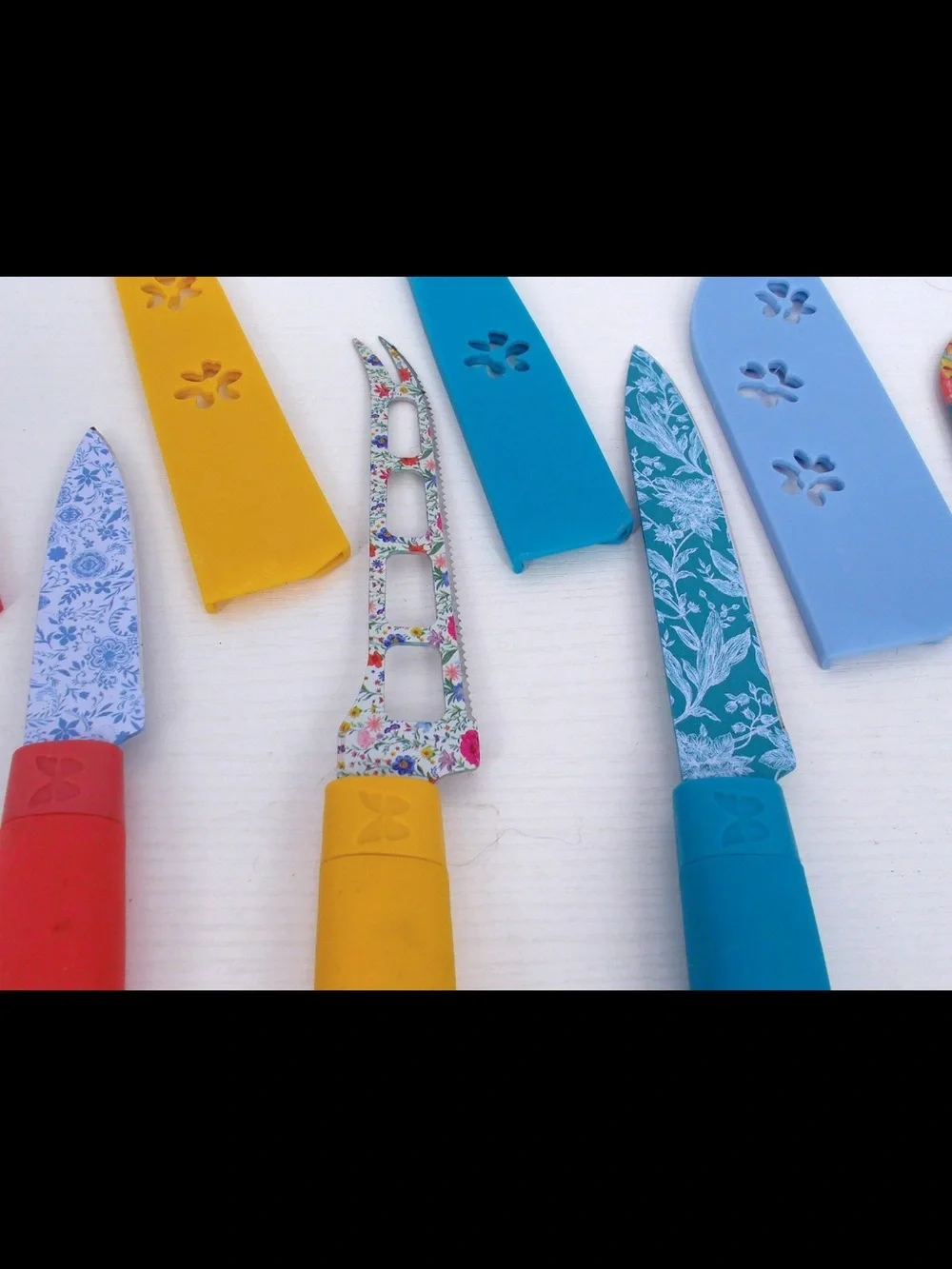 4 Piece Pioneer Woman Floral Knife Cutlery Set Colorful w/ Covers